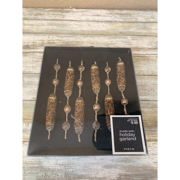 Target Gilded Noel Holiday Garland 9 Ft Gold Bronze Glitter Beaded Christmas Dec - Picture 2 of 6